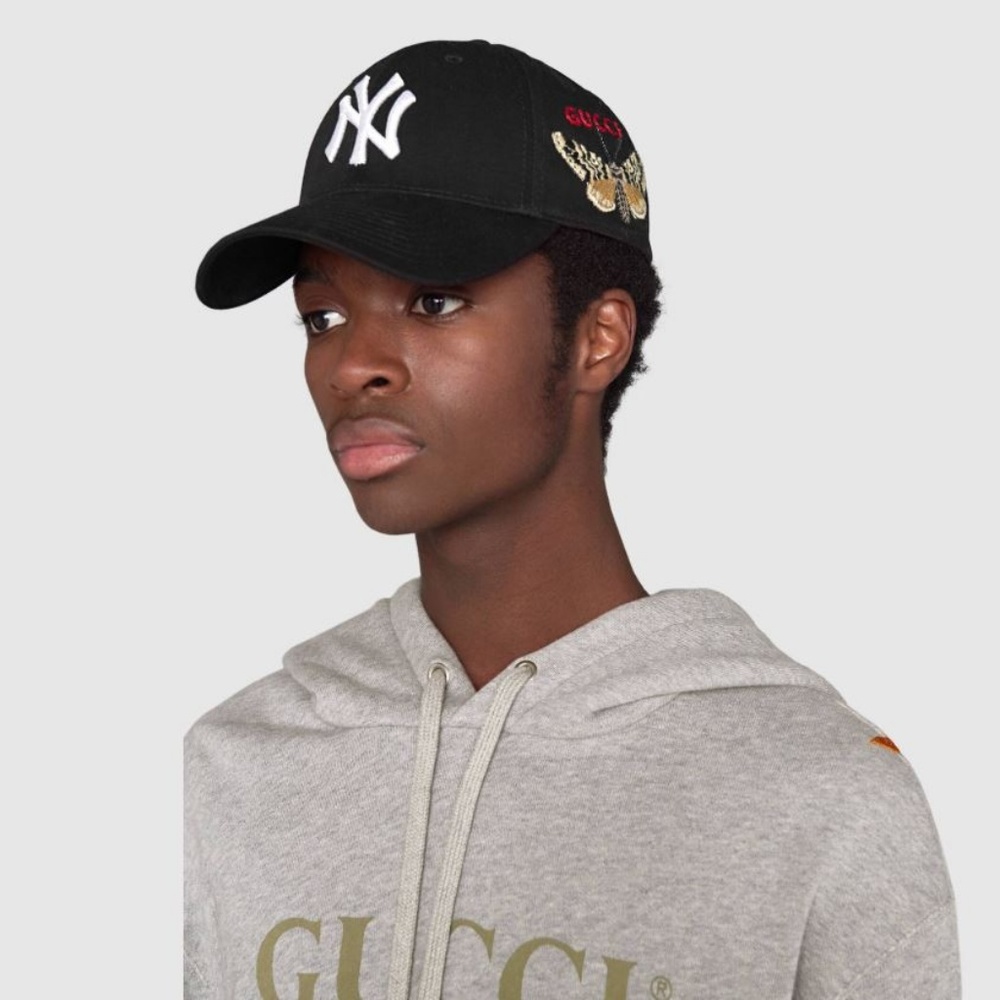 New Gucci x NY Yankees Patch Baseball Cap Hat Blk
